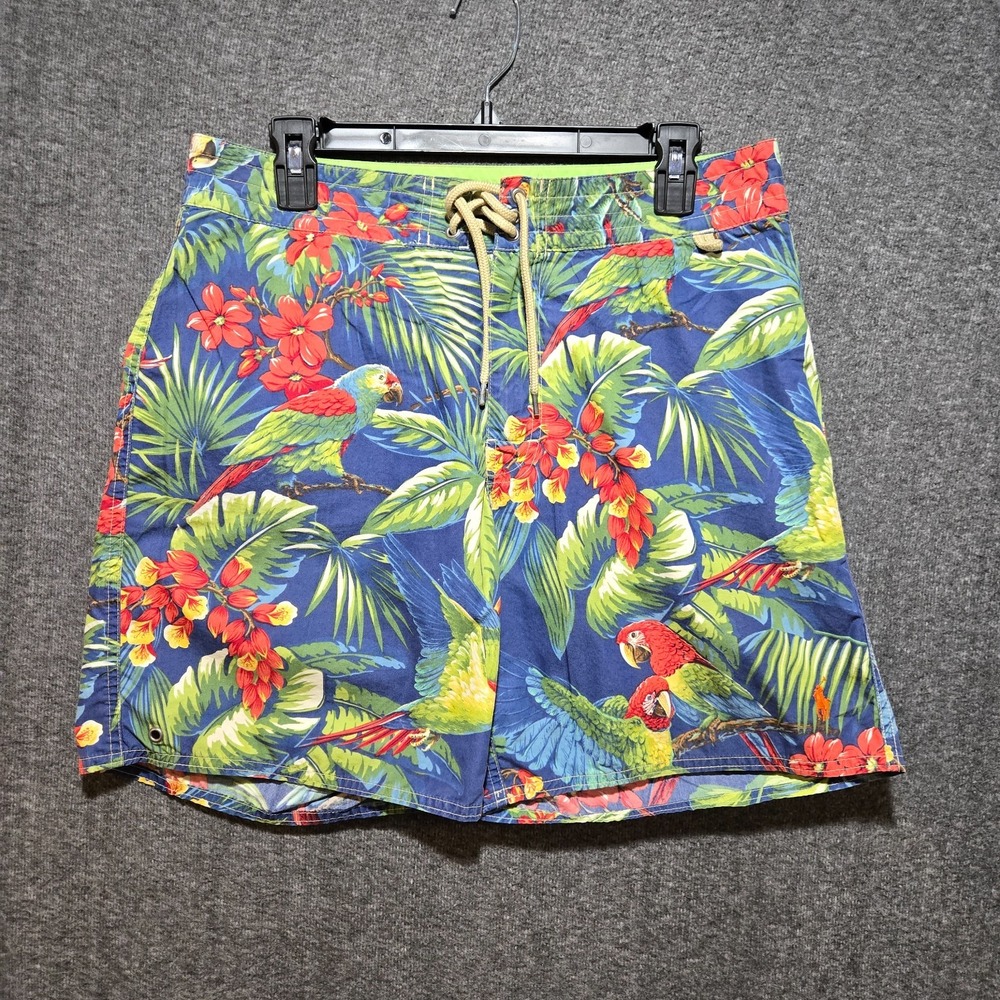 Polo Ralph Lauren Swim Trunks Shorts Mens Size 30 Blue Tropical Parrot Floral